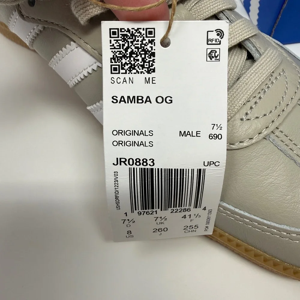 Adidas Samba OG‎ Wonder Taupe White Gum Leather Sneakers JR0883 Mens 8 NEW - Picture 6 of 9